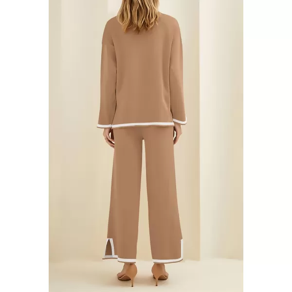 PRETTYGARDEN Womens 2 Piece Knit Sweater Set Casual Long Sleeve Pullover Wide Leg Pants Sweatsuit Tracksuit OutfitKhaki