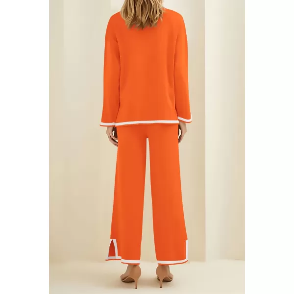 PRETTYGARDEN Womens 2 Piece Knit Sweater Set Casual Long Sleeve Pullover Wide Leg Pants Sweatsuit Tracksuit OutfitOrange