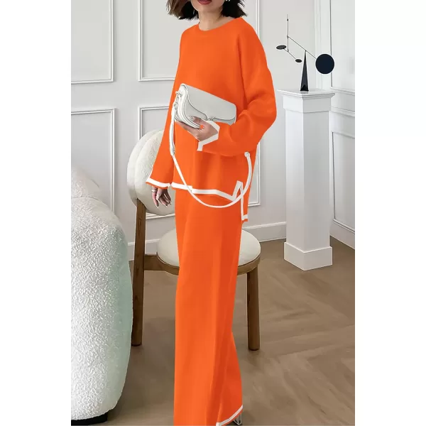 PRETTYGARDEN Womens 2 Piece Knit Sweater Set Casual Long Sleeve Pullover Wide Leg Pants Sweatsuit Tracksuit OutfitOrange