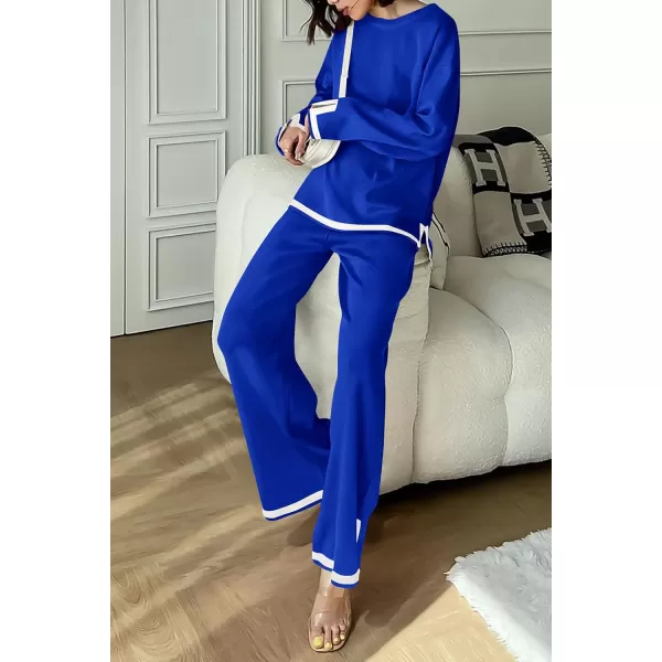 PRETTYGARDEN Womens 2 Piece Knit Sweater Set Casual Long Sleeve Pullover Wide Leg Pants Sweatsuit Tracksuit OutfitRoyal Blue