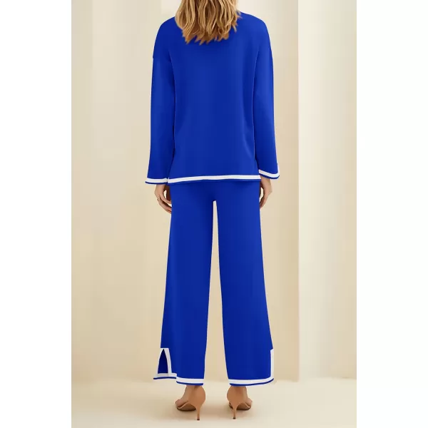 PRETTYGARDEN Womens 2 Piece Knit Sweater Set Casual Long Sleeve Pullover Wide Leg Pants Sweatsuit Tracksuit OutfitRoyal Blue