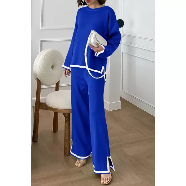 PRETTYGARDEN Womens 2 Piece Knit Sweater Set Casual Long Sleeve Pullover Wide Leg Pants Sweatsuit Tracksuit OutfitRoyal Blue