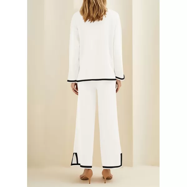 PRETTYGARDEN Womens 2 Piece Knit Sweater Set Casual Long Sleeve Pullover Wide Leg Pants Sweatsuit Tracksuit OutfitWhite