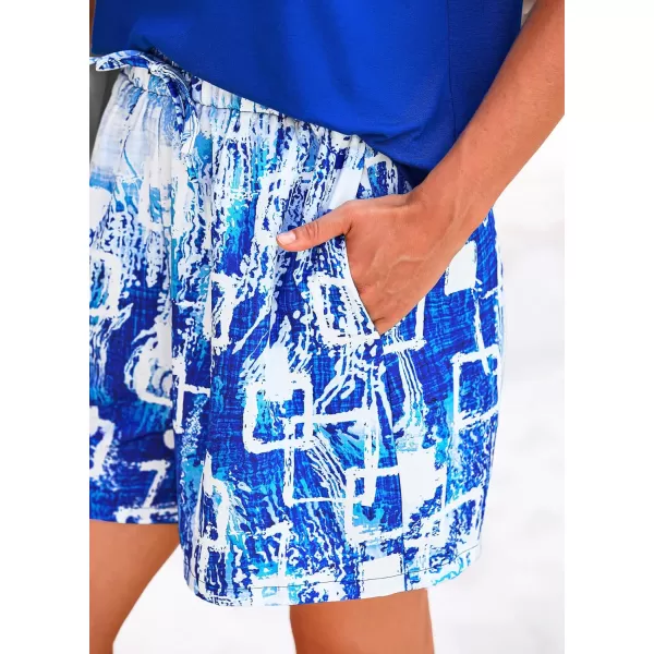 PRETTYGARDEN Womens Summer 2 Piece Outfits Lounge Sets Short Sleeve Tee Shirts Tops Blouses Pockets Printed Shorts TracksuitBlue