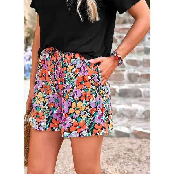 PRETTYGARDEN Womens Summer 2 Piece Outfits Lounge Sets Short Sleeve Tee Shirts Tops Blouses Pockets Printed Shorts TracksuitFloral Black
