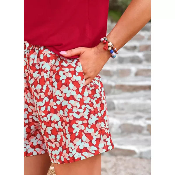 PRETTYGARDEN Womens Summer 2 Piece Outfits Lounge Sets Short Sleeve Tee Shirts Tops Blouses Pockets Printed Shorts TracksuitRed