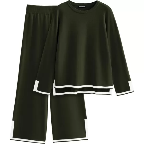 PRETTYGARDEN Womens 2 Piece Knit Sweater Set Casual Long Sleeve Pullover Wide Leg Pants Sweatsuit Tracksuit OutfitArmy Green