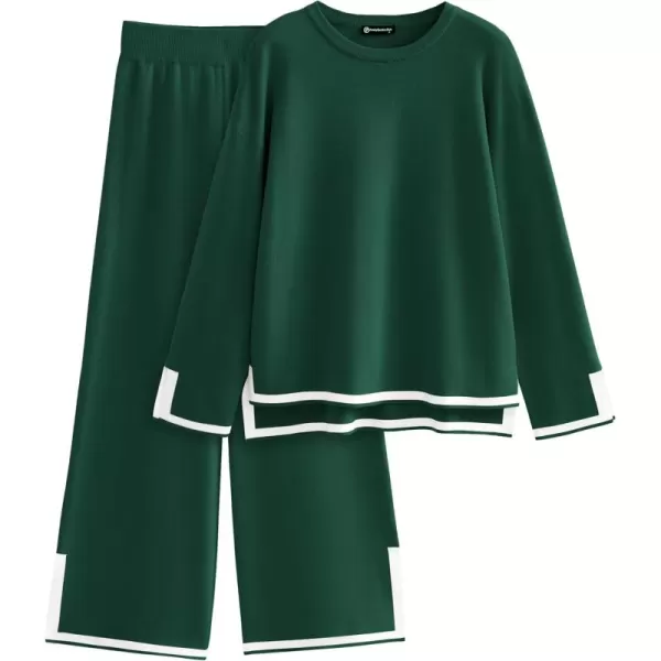 PRETTYGARDEN Womens 2 Piece Knit Sweater Set Casual Long Sleeve Pullover Wide Leg Pants Sweatsuit Tracksuit OutfitGreen