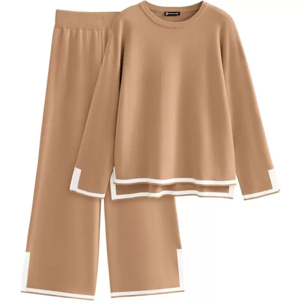 PRETTYGARDEN Womens 2 Piece Knit Sweater Set Casual Long Sleeve Pullover Wide Leg Pants Sweatsuit Tracksuit OutfitKhaki