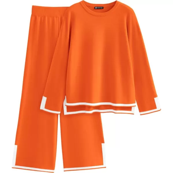 PRETTYGARDEN Womens 2 Piece Knit Sweater Set Casual Long Sleeve Pullover Wide Leg Pants Sweatsuit Tracksuit OutfitOrange