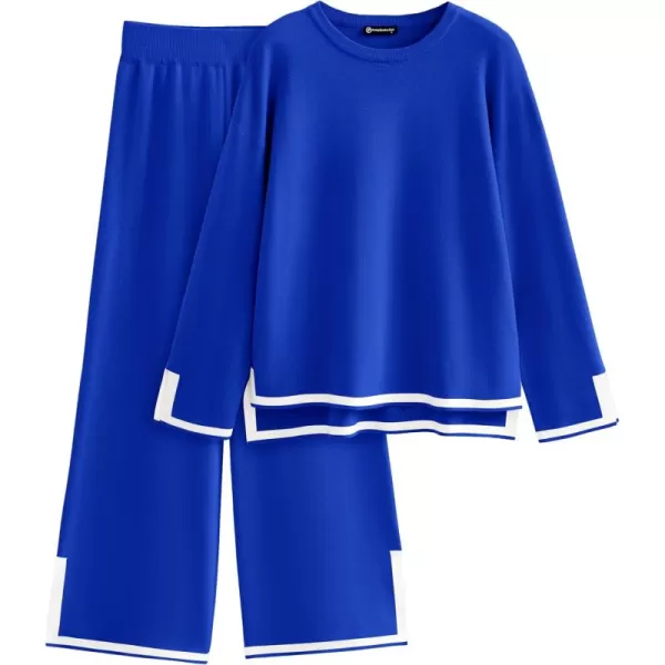 PRETTYGARDEN Womens 2 Piece Knit Sweater Set Casual Long Sleeve Pullover Wide Leg Pants Sweatsuit Tracksuit OutfitRoyal Blue