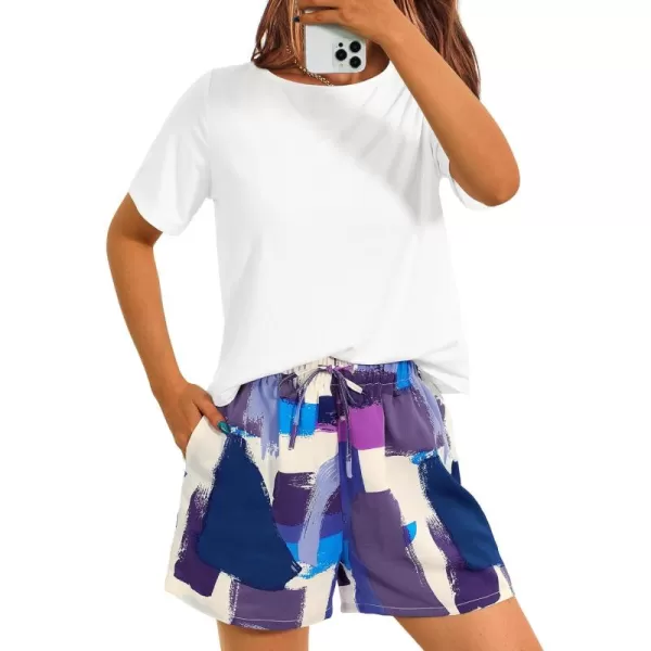PRETTYGARDEN Womens Summer 2 Piece Outfits Lounge Sets Short Sleeve Tee Shirts Tops Blouses Pockets Printed Shorts TracksuitWhite