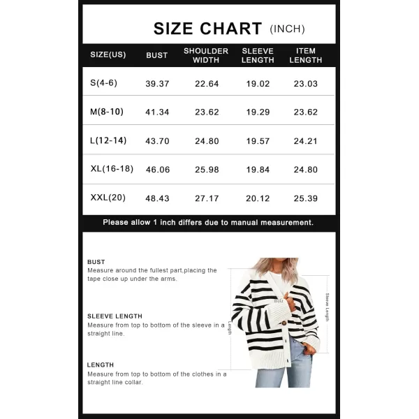 PRETTYGARDEN Womens Long Sleeve Striped Open Front Cardigan Sweaters Button Down Knit Lady Jackets 2024 Fall OutfitsStriped Black White