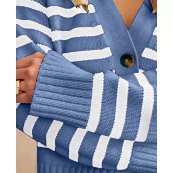 PRETTYGARDEN Womens Long Sleeve Striped Open Front Cardigan Sweaters Button Down Knit Lady Jackets 2024 Fall OutfitsStriped Blue White