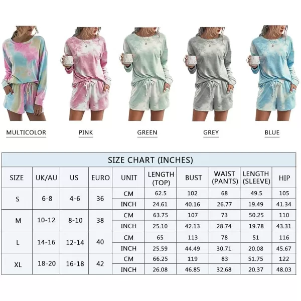 PRETTYGARDEN Womens Tie Dye Printed Pajamas Set Casual Long Sleeve Tops with Lounge Shorts Two Piece SleepwearPink