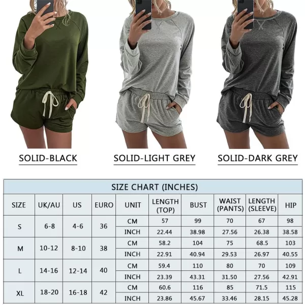 PRETTYGARDEN Womens Tie Dye Printed Pajamas Set Casual Long Sleeve Tops with Lounge Shorts Two Piece SleepwearSolid Light Grey