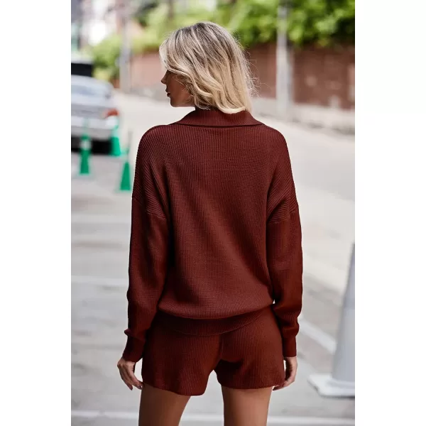 PRETTYGARDEN Womens 2 Piece Outfits 2024 Winter Long Sleeve V Neck Knit Pullover And Shorts Sweater Tracksuit SetsCaramel