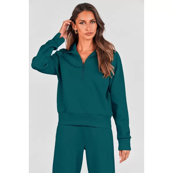 PRETTYGARDEN Womens 2 Piece Outfits Casual Lapel Half Zip Sweatshirts And Wide Leg Pants Tracksuit SetsBlue Green