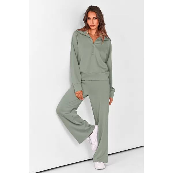 PRETTYGARDEN Womens 2 Piece Outfits Casual Lapel Half Zip Sweatshirts And Wide Leg Pants Tracksuit SetsGrey Green