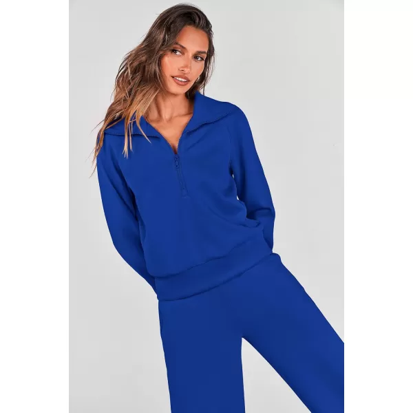 PRETTYGARDEN Womens 2 Piece Outfits Casual Lapel Half Zip Sweatshirts And Wide Leg Pants Tracksuit SetsRoyal Blue