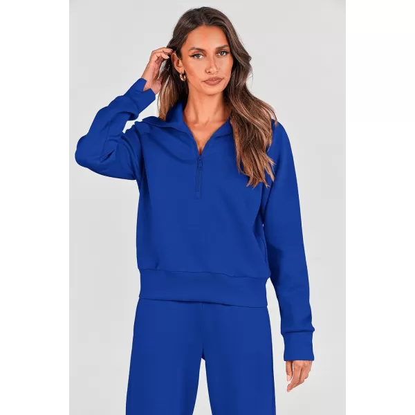 PRETTYGARDEN Womens 2 Piece Outfits Casual Lapel Half Zip Sweatshirts And Wide Leg Pants Tracksuit SetsRoyal Blue