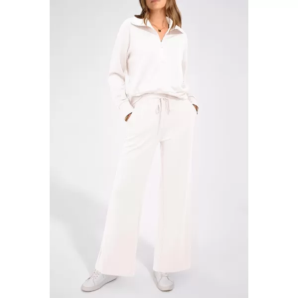 PRETTYGARDEN Womens 2 Piece Outfits Casual Lapel Half Zip Sweatshirts And Wide Leg Pants Tracksuit SetsWhite