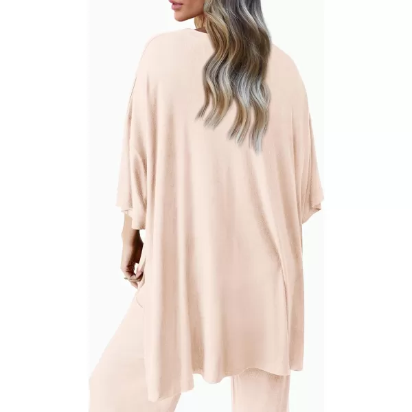 PRETTYGARDEN Womens 2 Piece Outfits Casual Short Sleeve Pullover Tops and Wide Leg Pants Lounge Sets TracksuitsBeige