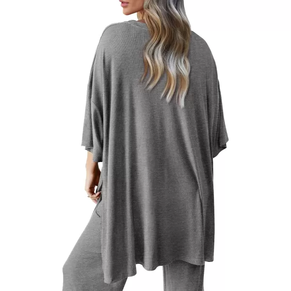 PRETTYGARDEN Womens 2 Piece Outfits Casual Short Sleeve Pullover Tops and Wide Leg Pants Lounge Sets TracksuitsDark Grey