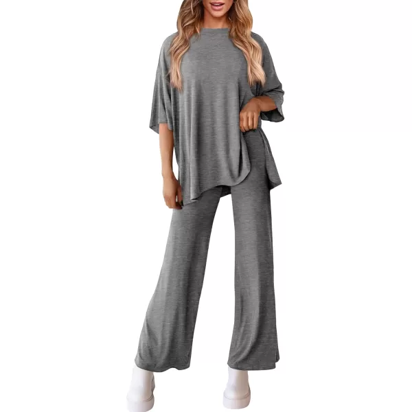 PRETTYGARDEN Womens 2 Piece Outfits Casual Short Sleeve Pullover Tops and Wide Leg Pants Lounge Sets TracksuitsDark Grey