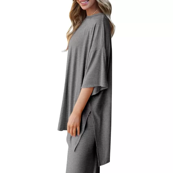 PRETTYGARDEN Womens 2 Piece Outfits Casual Short Sleeve Pullover Tops and Wide Leg Pants Lounge Sets TracksuitsDark Grey