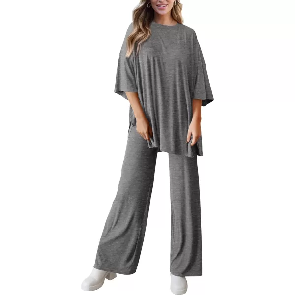 PRETTYGARDEN Womens 2 Piece Outfits Casual Short Sleeve Pullover Tops and Wide Leg Pants Lounge Sets TracksuitsDark Grey