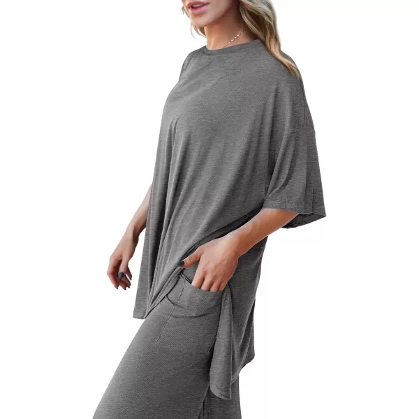 PRETTYGARDEN Womens 2 Piece Outfits Casual Short Sleeve Pullover Tops and Wide Leg Pants Lounge Sets TracksuitsDark Grey