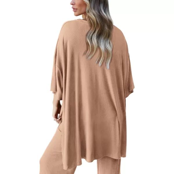 PRETTYGARDEN Womens 2 Piece Outfits Casual Short Sleeve Pullover Tops and Wide Leg Pants Lounge Sets TracksuitsKhaki
