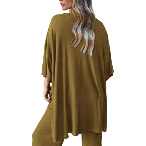 PRETTYGARDEN Womens 2 Piece Outfits Casual Short Sleeve Pullover Tops and Wide Leg Pants Lounge Sets TracksuitsLight Army Green