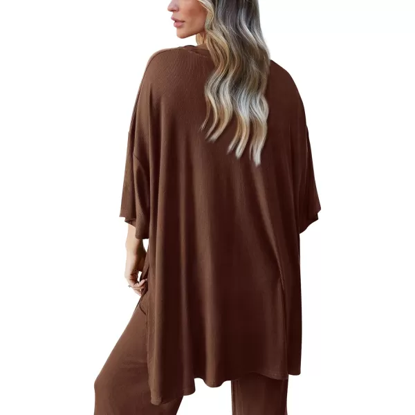 PRETTYGARDEN Womens 2 Piece Outfits Casual Short Sleeve Pullover Tops and Wide Leg Pants Lounge Sets TracksuitsLight Coffee