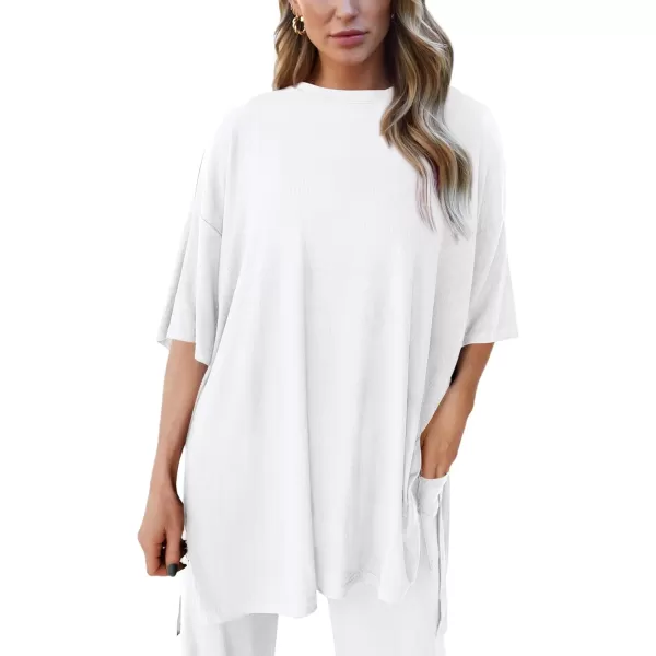 PRETTYGARDEN Womens 2 Piece Outfits Casual Short Sleeve Pullover Tops and Wide Leg Pants Lounge Sets TracksuitsWhite