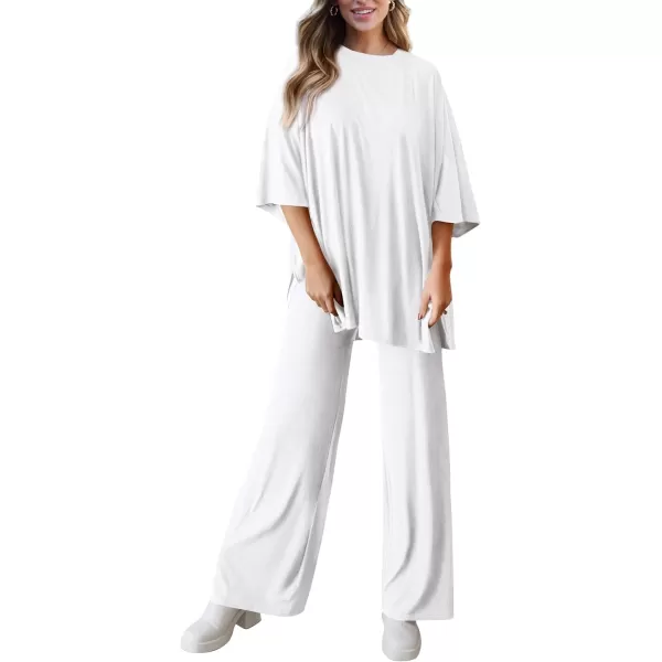 PRETTYGARDEN Womens 2 Piece Outfits Casual Short Sleeve Pullover Tops and Wide Leg Pants Lounge Sets TracksuitsWhite