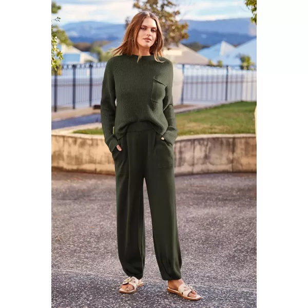 PRETTYGARDEN Womens Fall 2 Piece Sweater Set Casual Pullover Top High Waisted Sweatpants Tracksuit Lounge OutfitsArmy Green