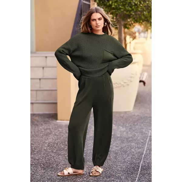 PRETTYGARDEN Womens Fall 2 Piece Sweater Set Casual Pullover Top High Waisted Sweatpants Tracksuit Lounge OutfitsArmy Green