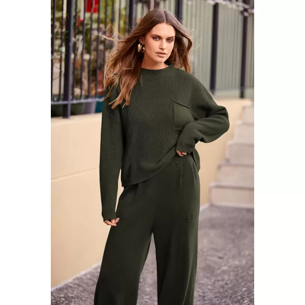 PRETTYGARDEN Womens Fall 2 Piece Sweater Set Casual Pullover Top High Waisted Sweatpants Tracksuit Lounge OutfitsArmy Green