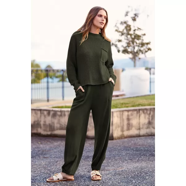 PRETTYGARDEN Womens Fall 2 Piece Sweater Set Casual Pullover Top High Waisted Sweatpants Tracksuit Lounge OutfitsArmy Green