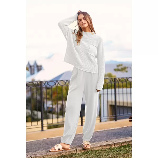 PRETTYGARDEN Womens Fall 2 Piece Sweater Set Casual Pullover Top High Waisted Sweatpants Tracksuit Lounge OutfitsBeige White