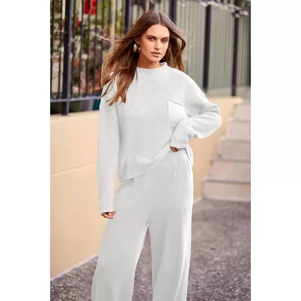 PRETTYGARDEN Womens Fall 2 Piece Sweater Set Casual Pullover Top High Waisted Sweatpants Tracksuit Lounge OutfitsBeige White