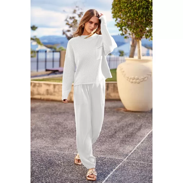 PRETTYGARDEN Womens Fall 2 Piece Sweater Set Casual Pullover Top High Waisted Sweatpants Tracksuit Lounge OutfitsBeige White