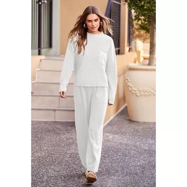 PRETTYGARDEN Womens Fall 2 Piece Sweater Set Casual Pullover Top High Waisted Sweatpants Tracksuit Lounge OutfitsBeige White