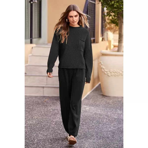 PRETTYGARDEN Womens Fall 2 Piece Sweater Set Casual Pullover Top High Waisted Sweatpants Tracksuit Lounge OutfitsBlack