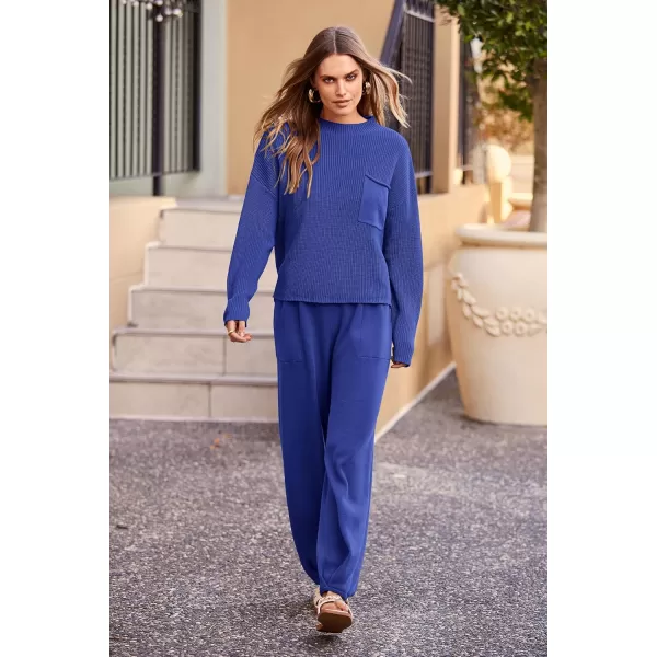PRETTYGARDEN Womens Fall 2 Piece Sweater Set Casual Pullover Top High Waisted Sweatpants Tracksuit Lounge OutfitsBlue