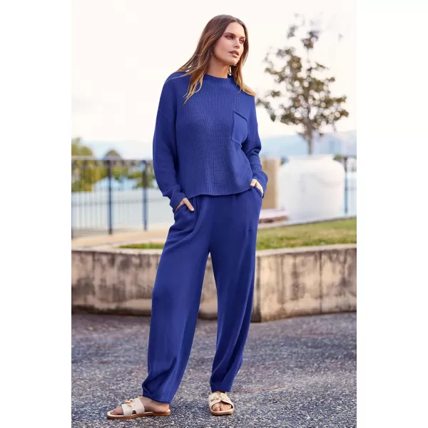 PRETTYGARDEN Womens Fall 2 Piece Sweater Set Casual Pullover Top High Waisted Sweatpants Tracksuit Lounge OutfitsBlue