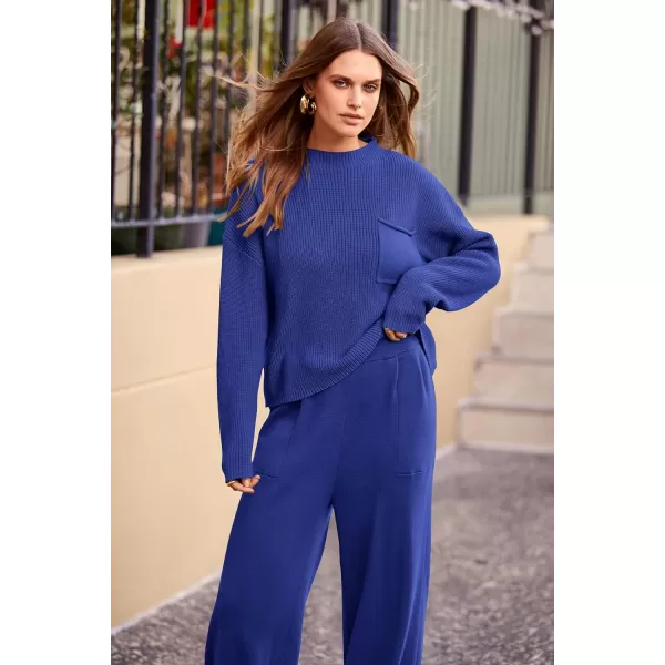 PRETTYGARDEN Womens Fall 2 Piece Sweater Set Casual Pullover Top High Waisted Sweatpants Tracksuit Lounge OutfitsBlue