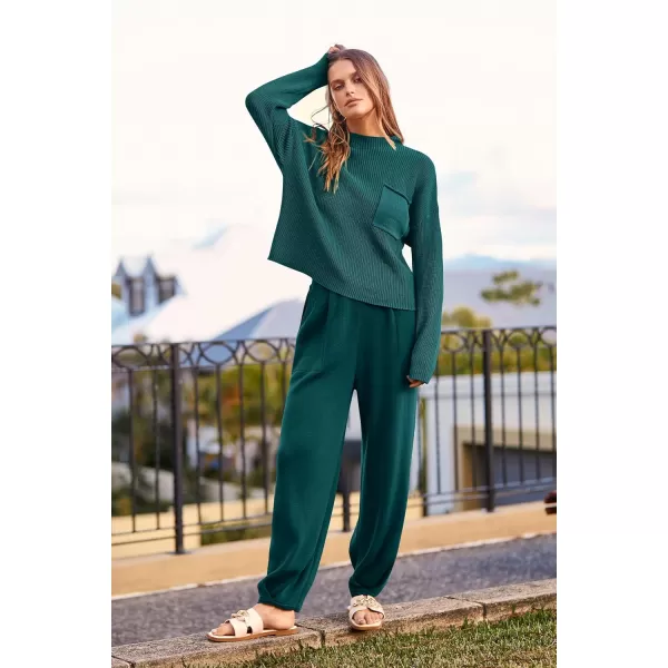 PRETTYGARDEN Womens Fall 2 Piece Sweater Set Casual Pullover Top High Waisted Sweatpants Tracksuit Lounge OutfitsBlue Green